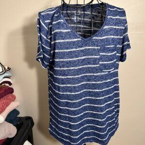 womens Size large tee t knit blue  white striped shirt